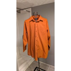 Stafford Super Shirt Mens Orange Broadcloth Wrinkle Free Button Dress Shirt 18
